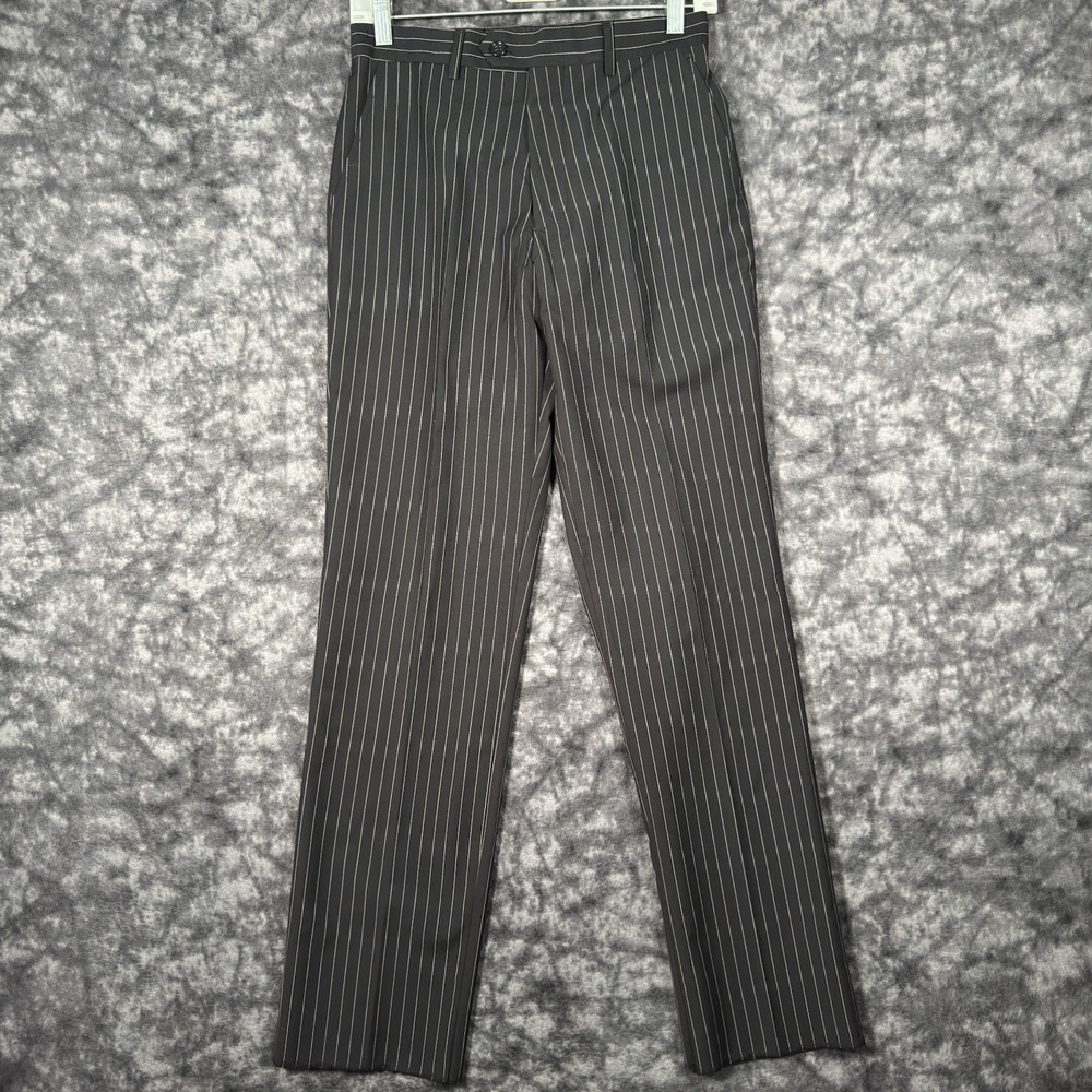 Ferrecci Mens Flat Front Dress Pants 28x29 Black White Pinstripe Slim Fit E206-2